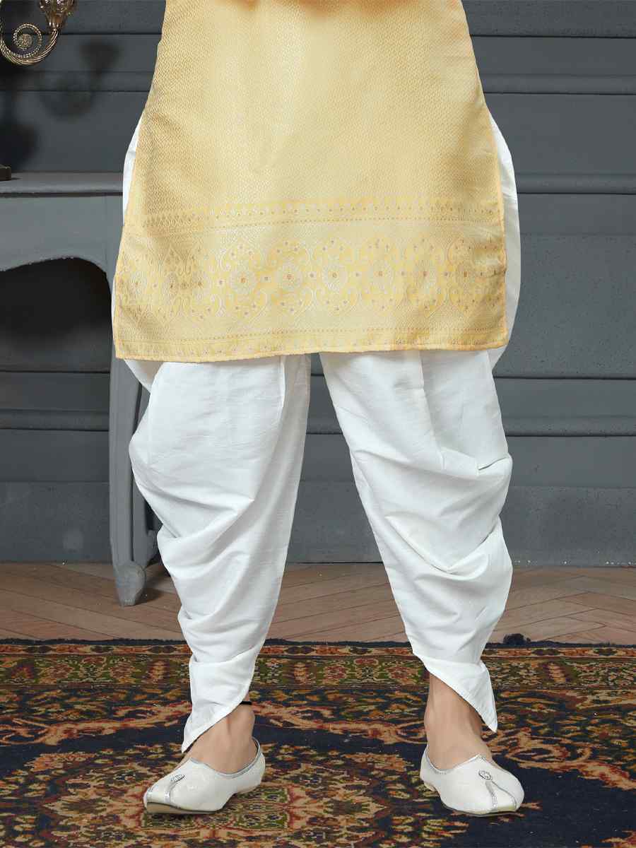 Yellow Silk Jacquard Woven Festival Kurta