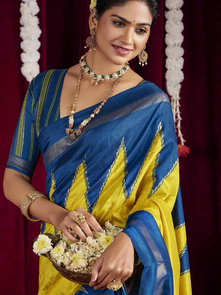 Yellow Silk Printed Bridal Reception Festival Wedding Fancy Heavy Border Saree