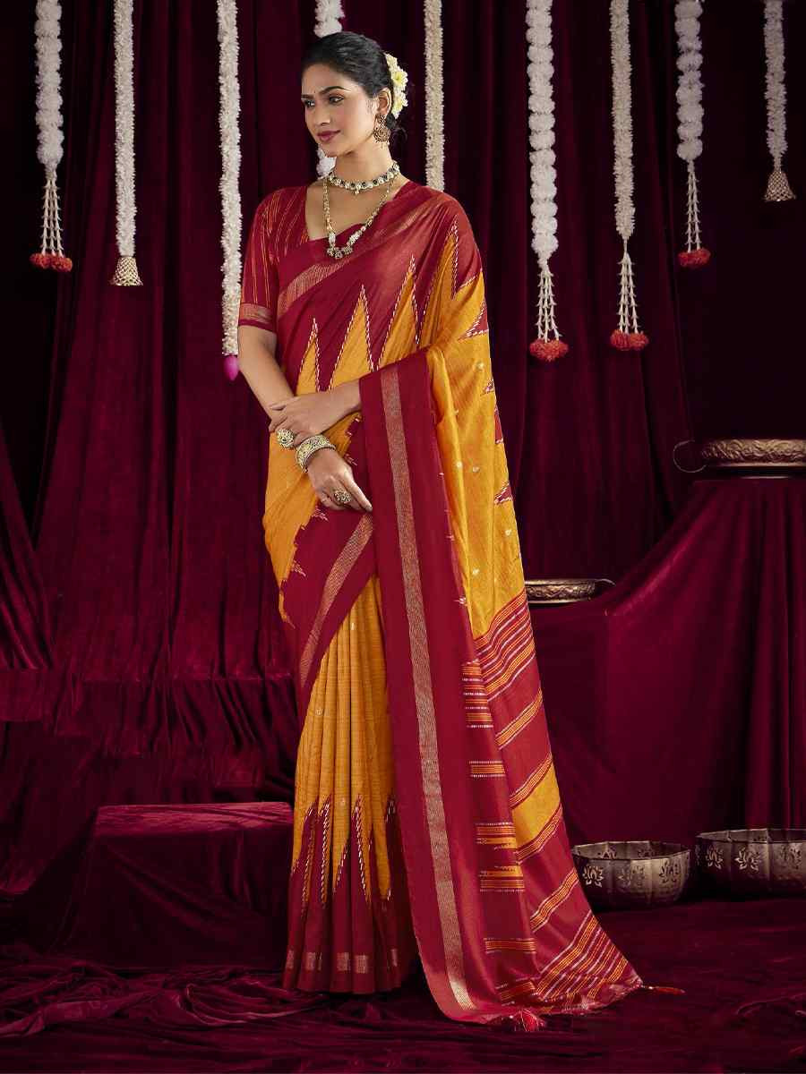 Yellow Silk Printed Bridal Reception Festival Wedding Fancy Heavy Border Saree