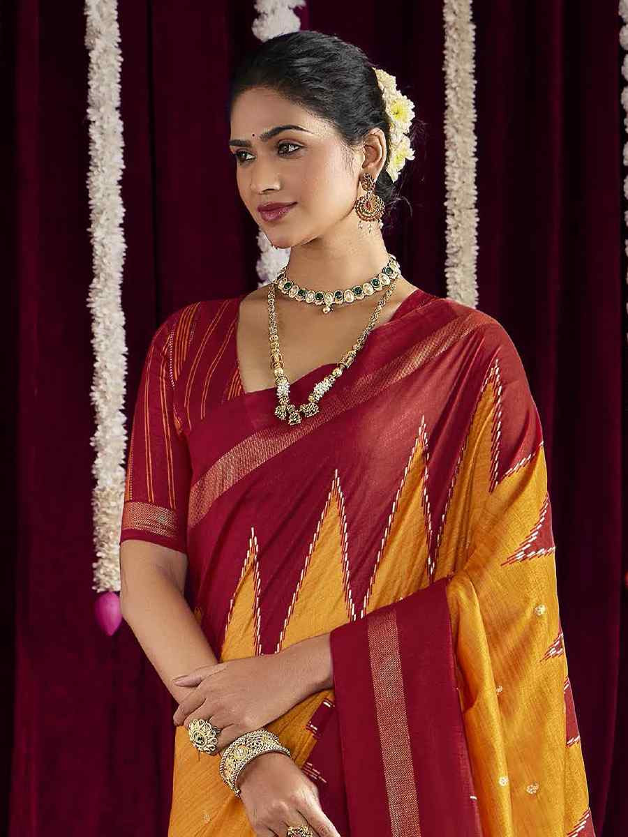 Yellow Silk Printed Bridal Reception Festival Wedding Fancy Heavy Border Saree