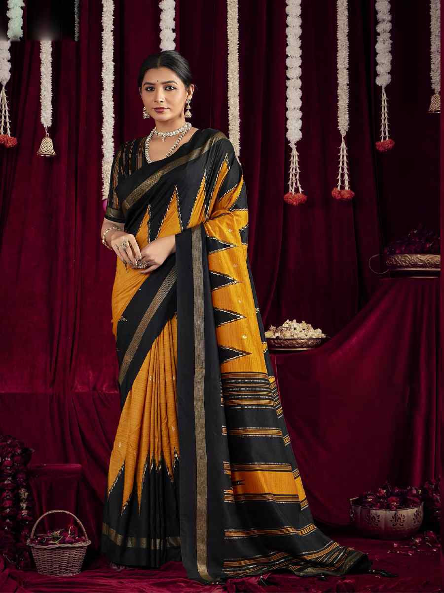 Yellow Silk Printed Bridal Reception Festival Wedding Fancy Heavy Border Saree