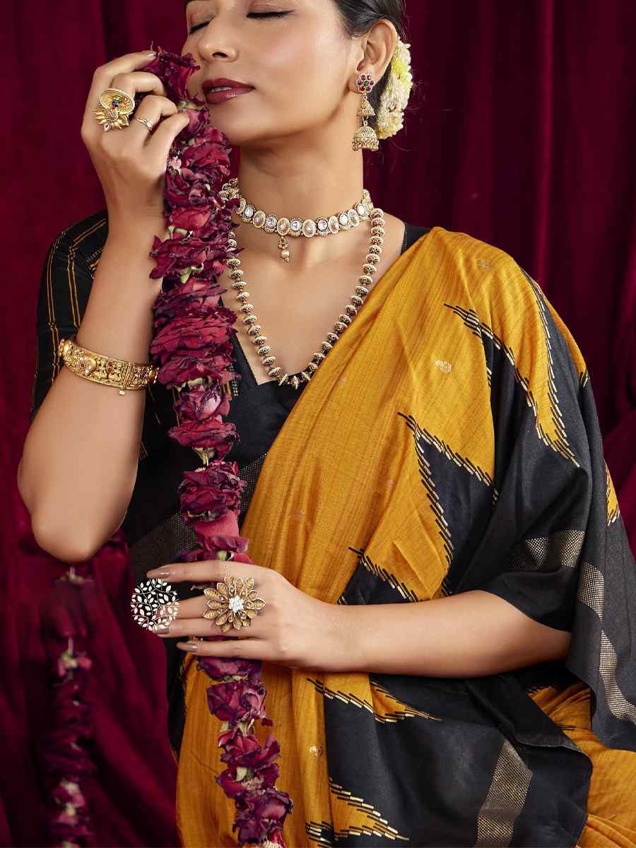 Yellow Silk Printed Bridal Reception Festival Wedding Fancy Heavy Border Saree