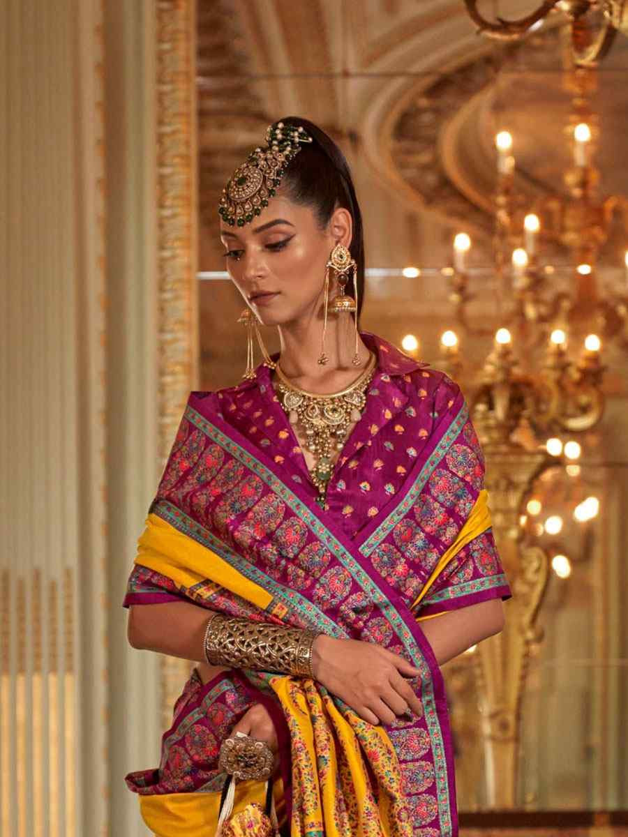 Yellow Silk Printed Festival Wedding Fancy Heavy Border Saree