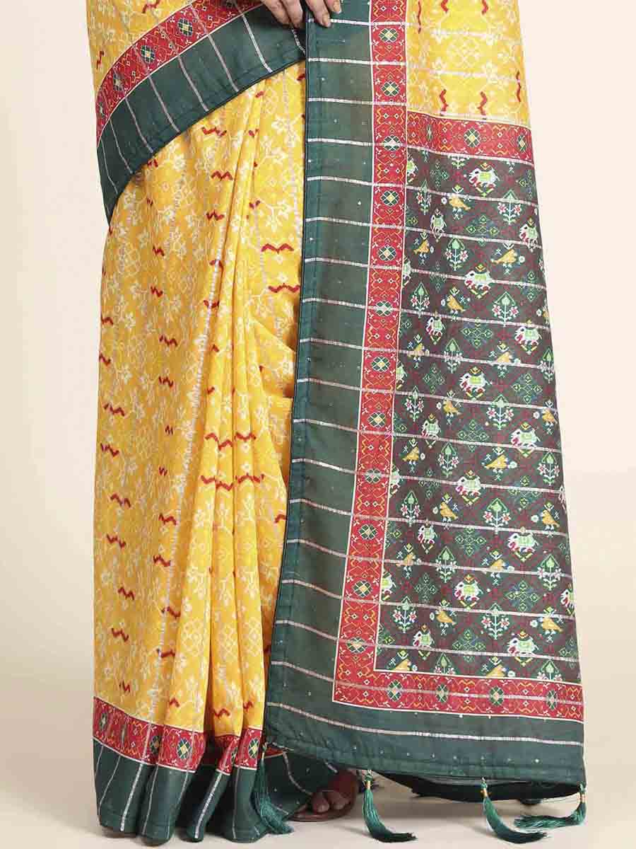 Yellow Silk Printed Party Festival Classic Style Saree