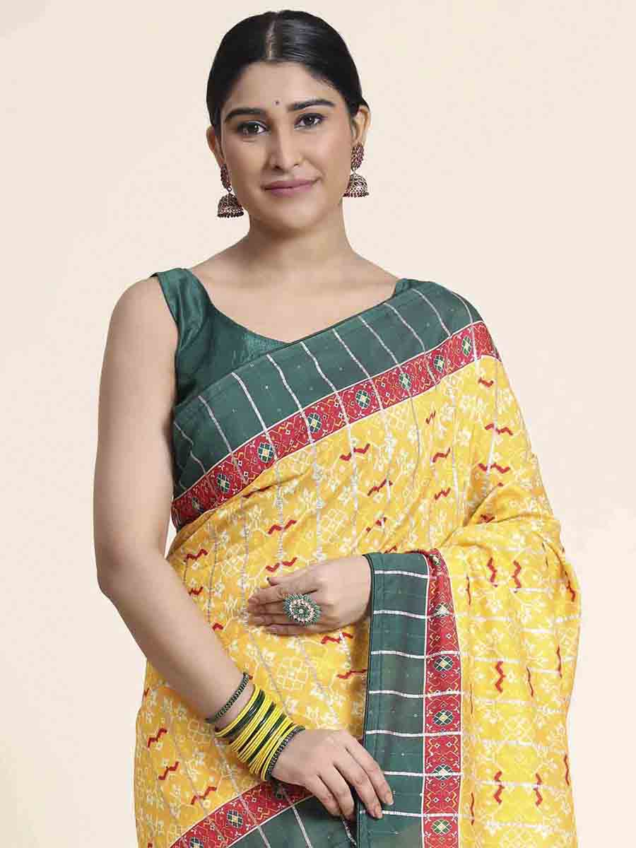 Yellow Silk Printed Party Festival Classic Style Saree