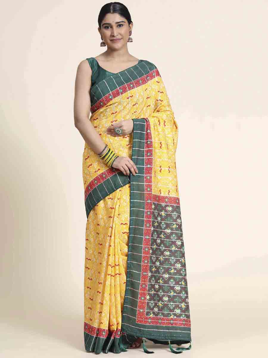 Yellow Silk Printed Party Festival Classic Style Saree