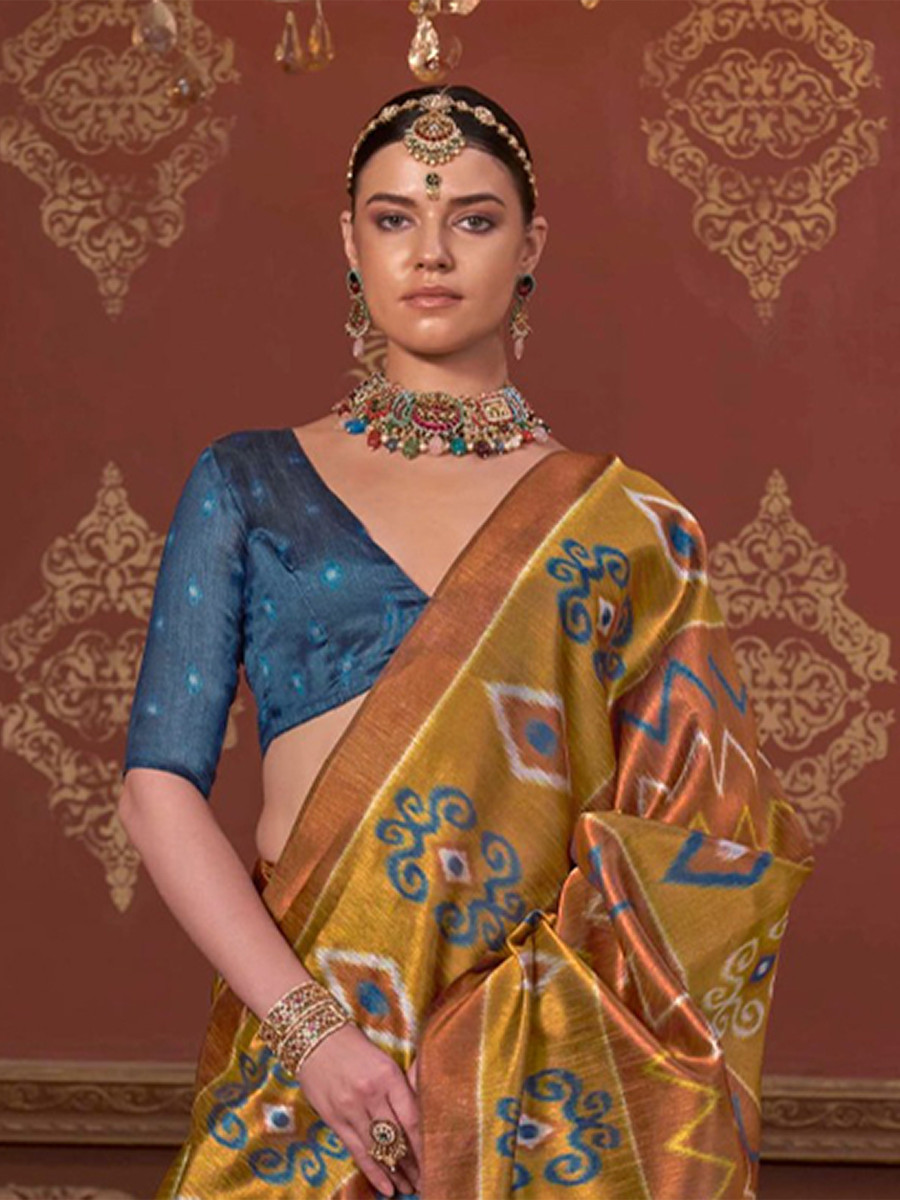 Yellow Silk Printed Party Reception Casual Wedding Contemporary Sarees