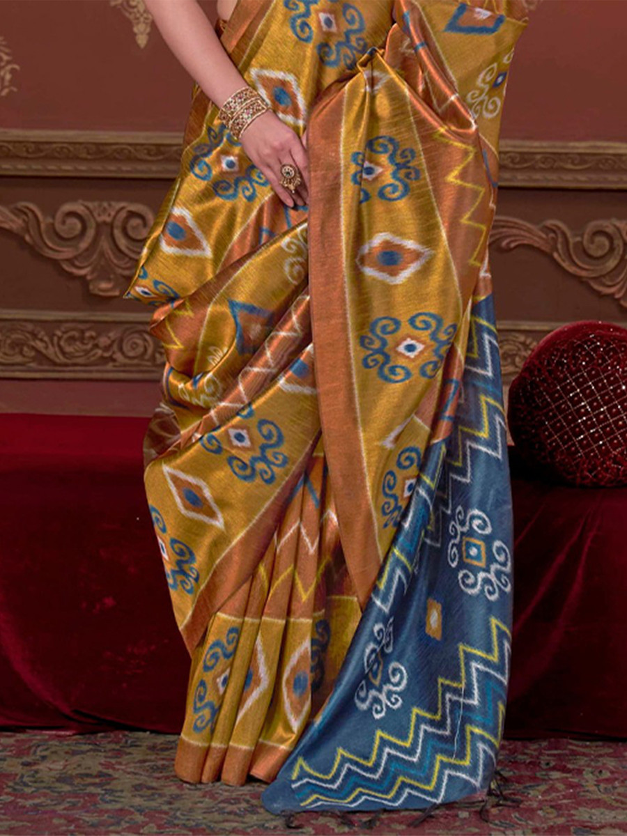 Yellow Silk Printed Party Reception Casual Wedding Contemporary Sarees