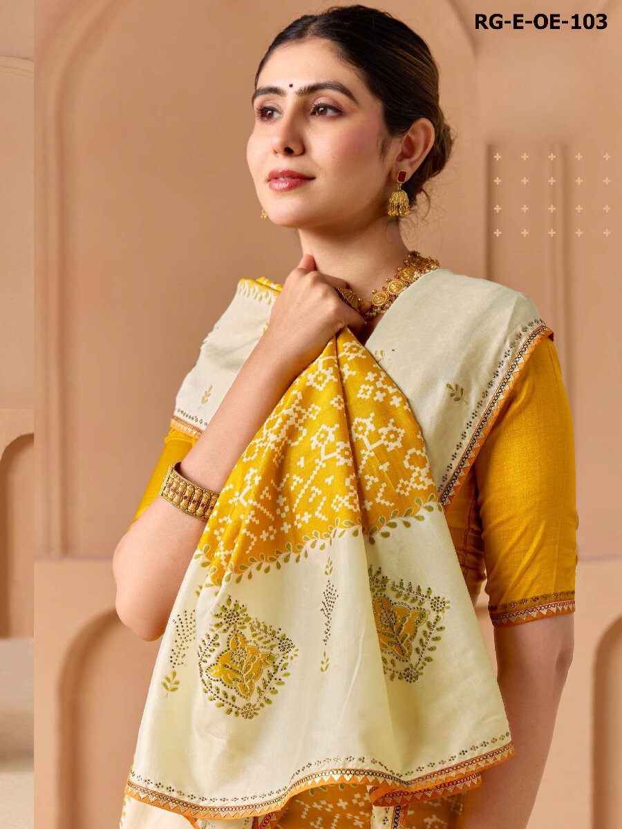 Yellow Silk Printed Stone Work Wedding Reception Party Festival Casual Heavy Border Sarees