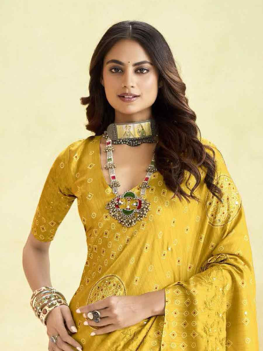 Yellow Silk Printed with Handwoven Festival Wedding Fancy Heavy Border Saree