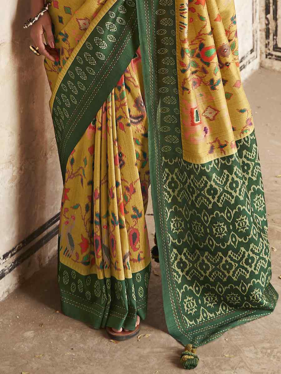 Yellow Smooth Silk Printed Casual Festival Contemporary Saree