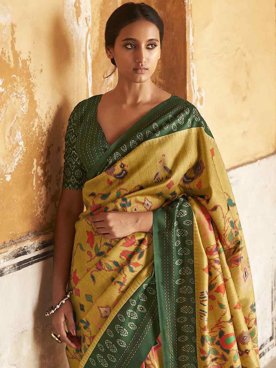 Yellow Smooth Silk Printed Casual Festival Contemporary Saree