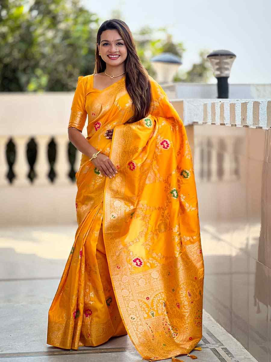 Yellow Soft Banarashi Silk Handwoven Festival Wedding Fancy Heavy Border Saree