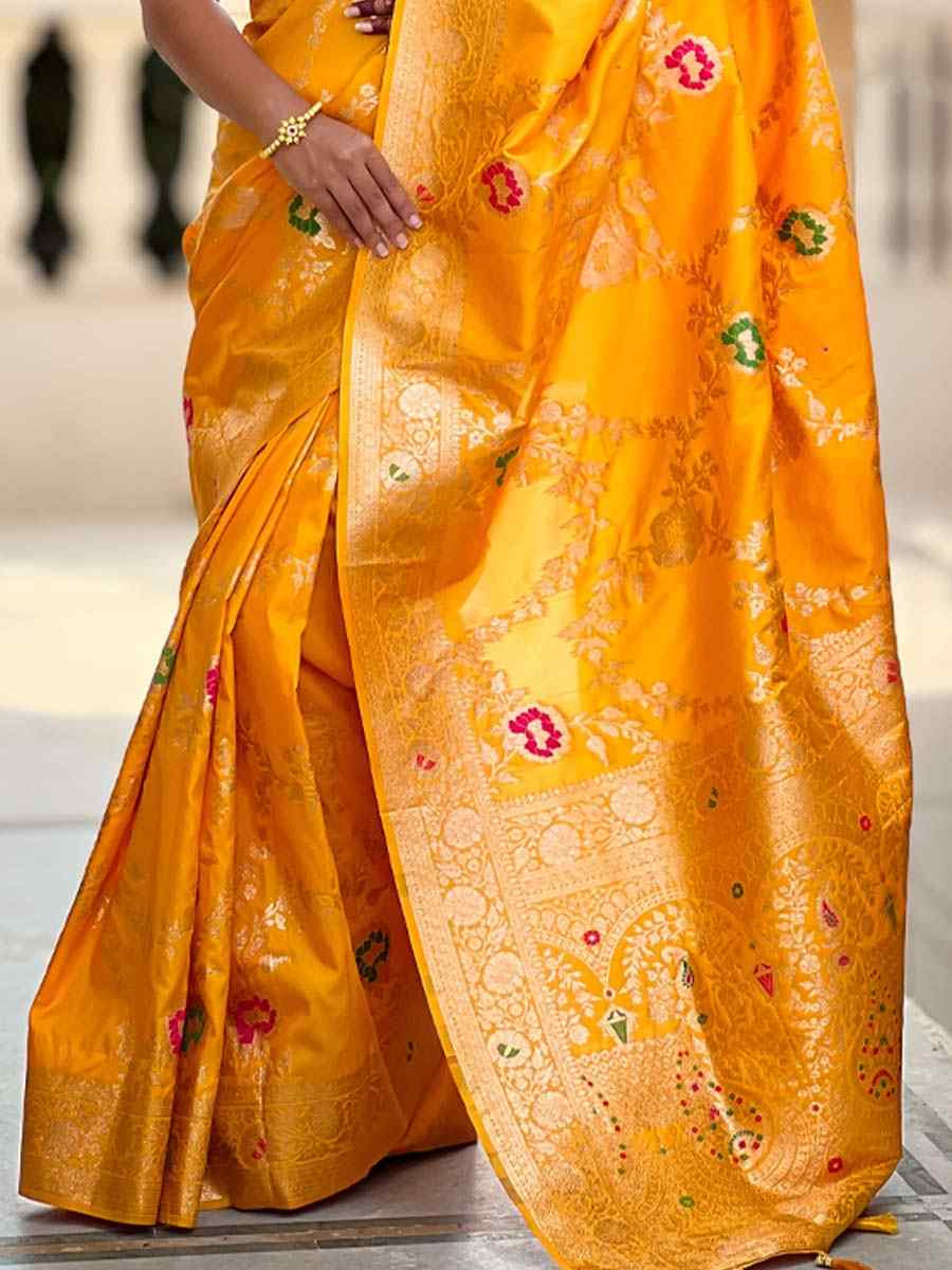 Yellow Soft Banarashi Silk Handwoven Festival Wedding Fancy Heavy Border Saree
