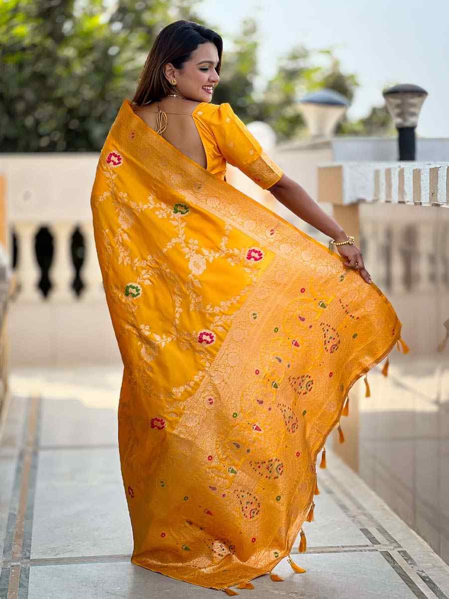 Yellow Soft Banarashi Silk Handwoven Festival Wedding Fancy Heavy Border Saree