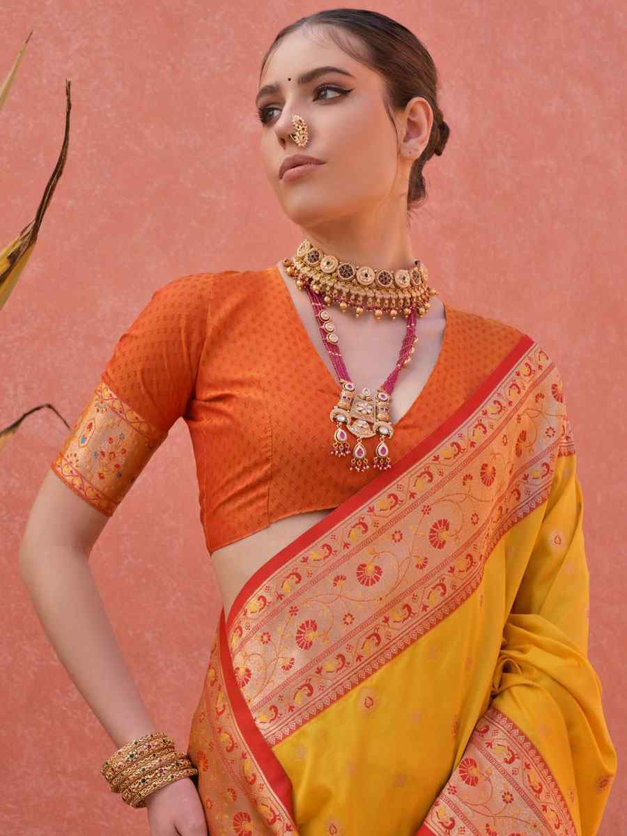 Yellow Soft Banarasi Silk Handwoven Casual Reception Festival Wedding Fancy Heavy Border Saree