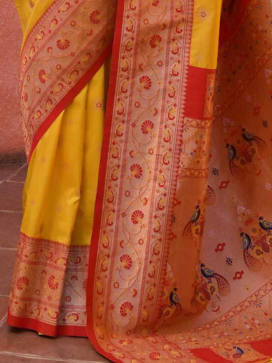 Yellow Soft Banarasi Silk Handwoven Casual Reception Festival Wedding Fancy Heavy Border Saree