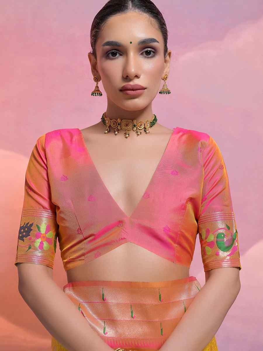 Yellow Soft Banarasi Silk Kanjivaram Party Bridal Reception Festival Wedding Fancy Heavy Border Saree