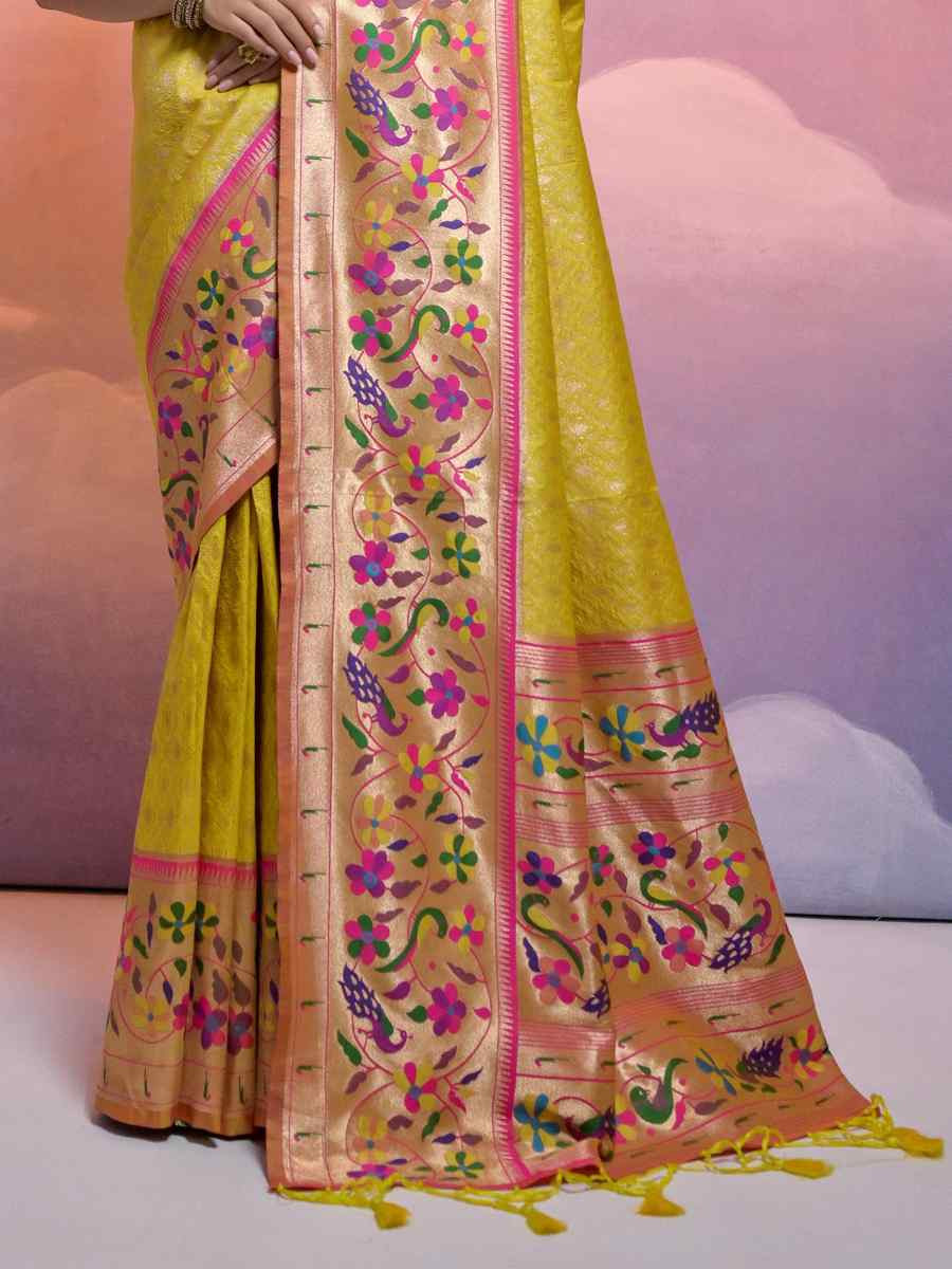 Yellow Soft Banarasi Silk Kanjivaram Party Bridal Reception Festival Wedding Fancy Heavy Border Saree