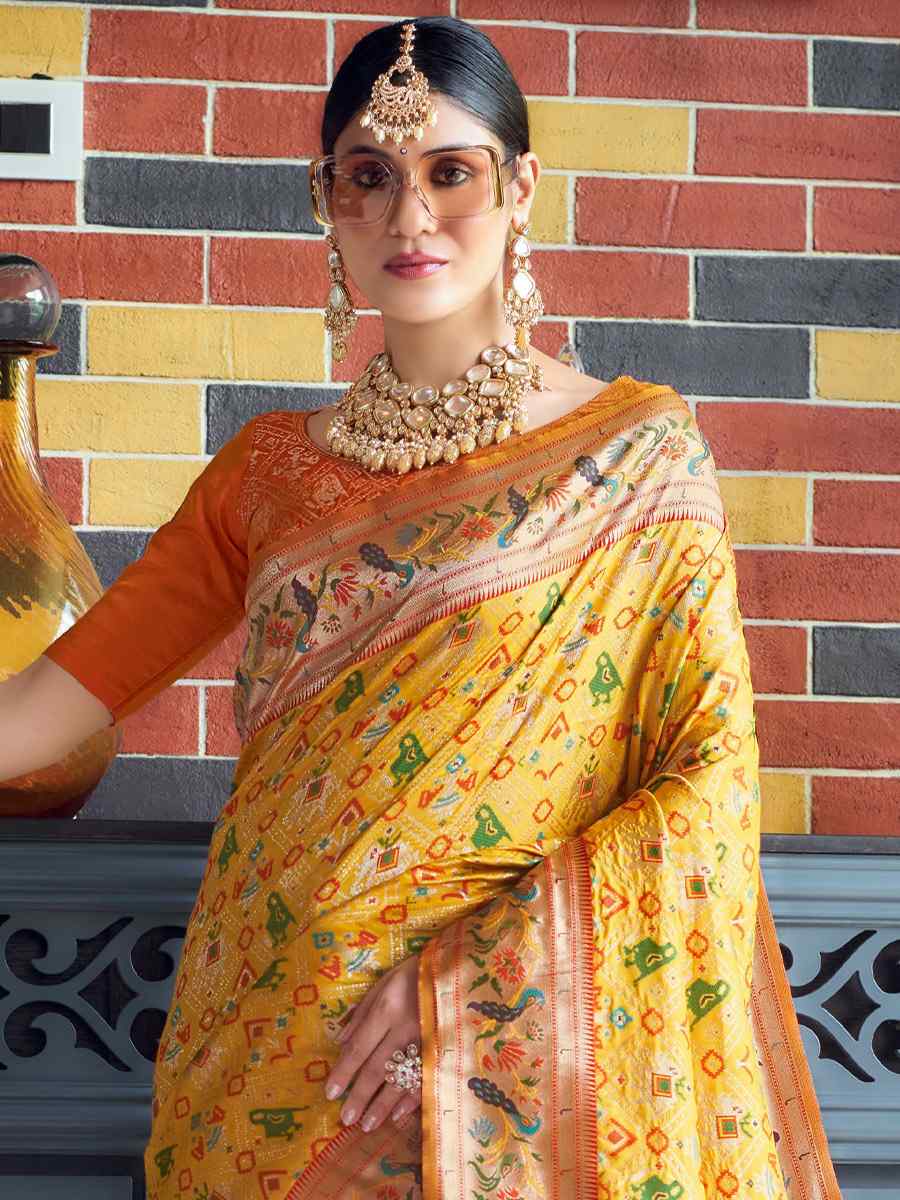 Yellow Soft Banarsi Katan Silk Handwoven Wedding Festival Heavy Border Saree