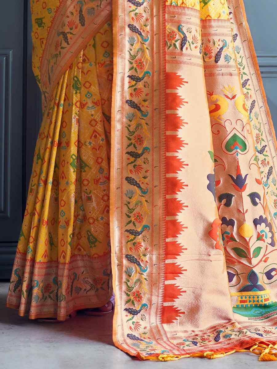 Yellow Soft Banarsi Katan Silk Handwoven Wedding Festival Heavy Border Saree