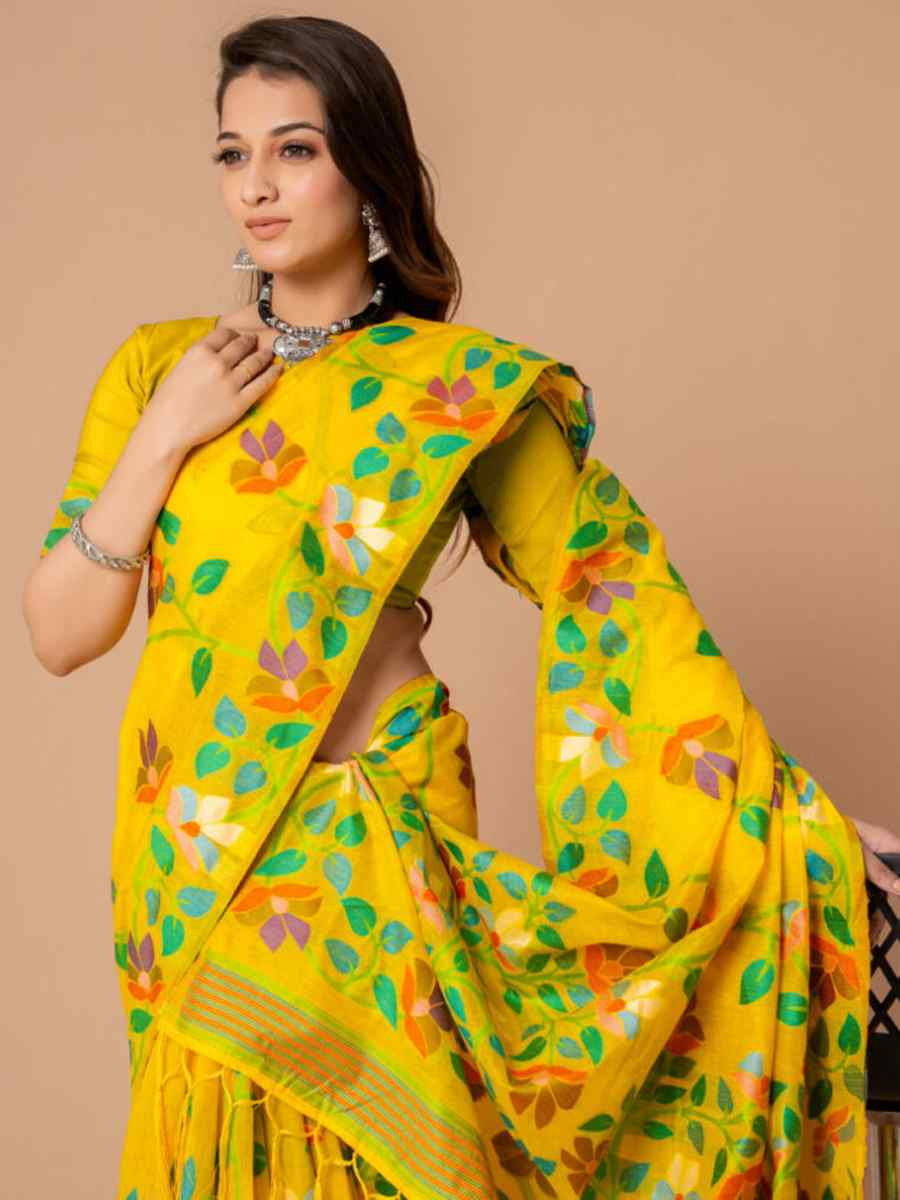Yellow Soft Cotton Printed Festival Wedding Fancy Casual Contemporary Saree
