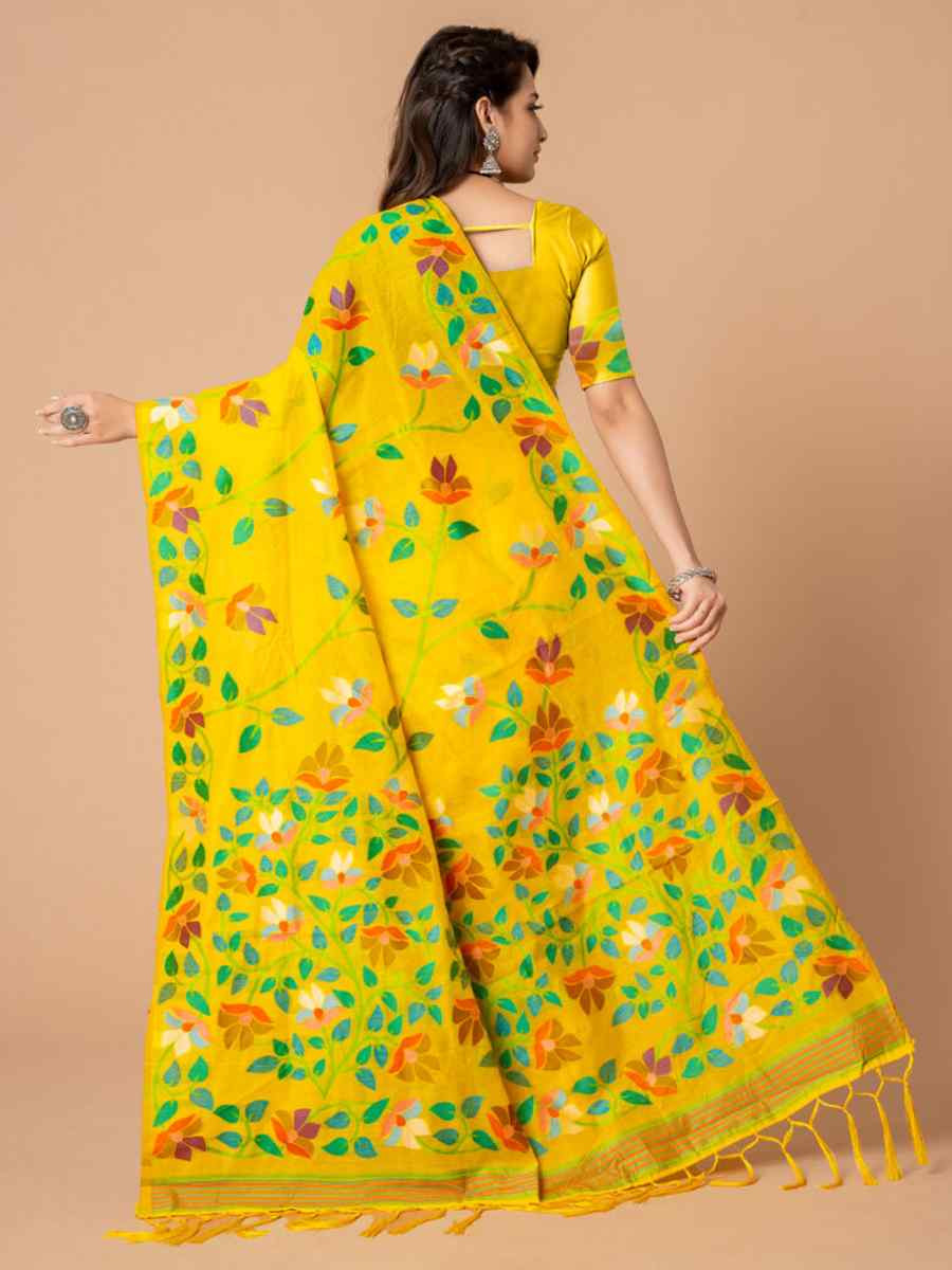 Yellow Soft Cotton Printed Festival Wedding Fancy Casual Contemporary Saree