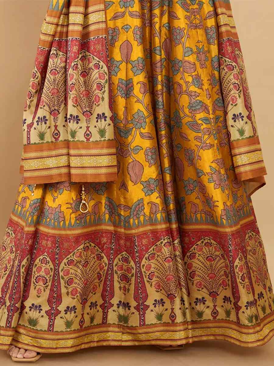 Yellow Soft Dola Silk Printed Festival Casual Ready Anarkali Salwar Kameez