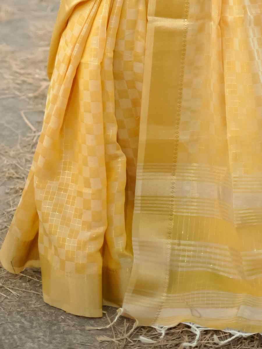 Yellow Soft Kalyani Silk Zari Handwoven Festival Wedding Fancy Heavy Border Saree