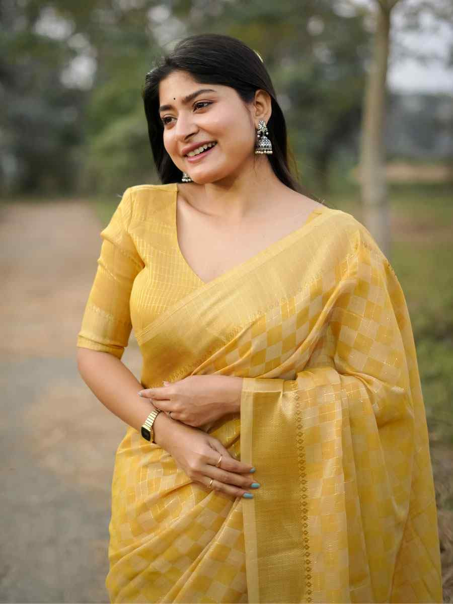 Yellow Soft Kalyani Silk Zari Handwoven Festival Wedding Fancy Heavy Border Saree