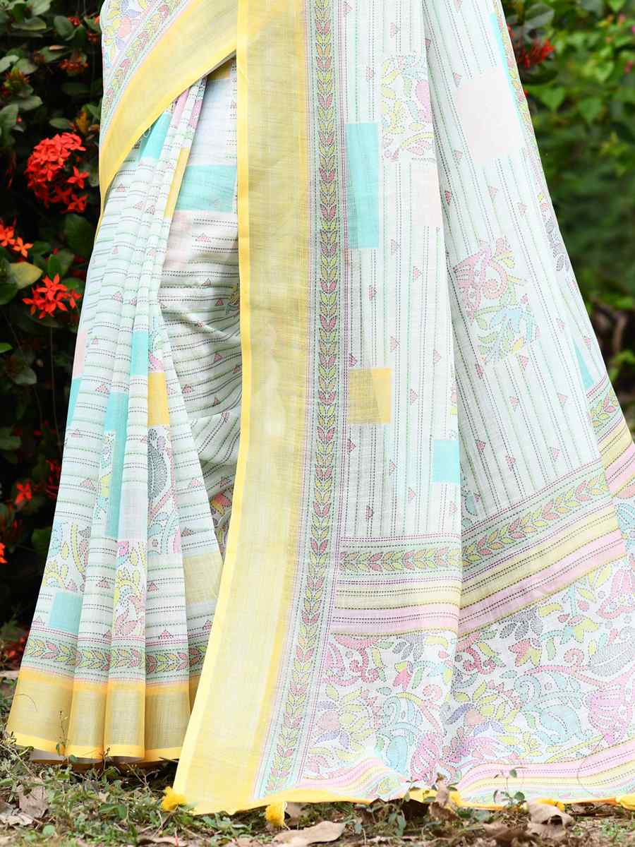 Yellow Soft Linen Handwoven Casual Festival Classic Style Saree