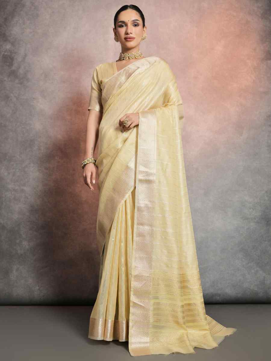 Yellow Soft Mulberry Silk Handwoven Wedding Festival Heavy Border Saree