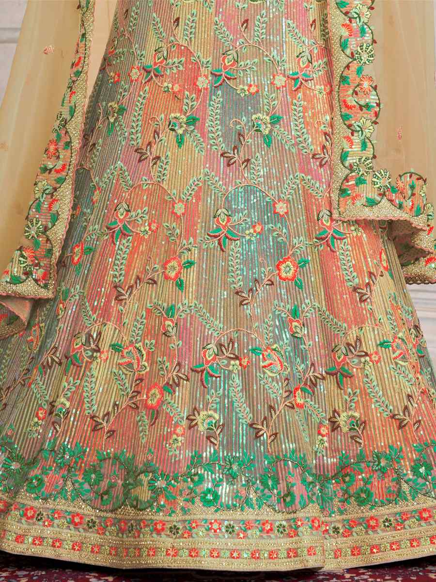 Yellow Soft Net Embroidered Festival Wedding Circular Lehenga Choli