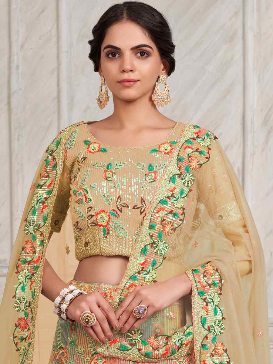 Yellow Soft Net Embroidered Festival Wedding Circular Lehenga Choli