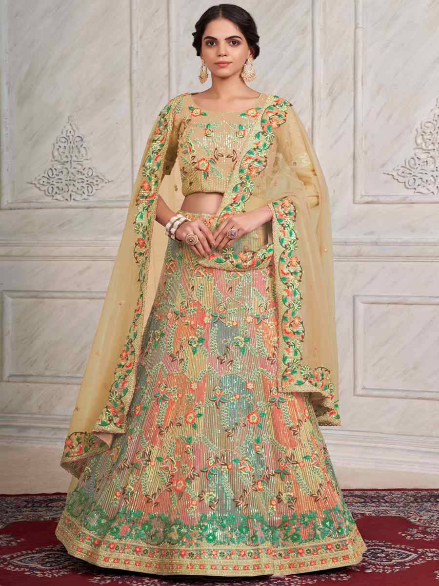 Yellow Soft Net Embroidered Festival Wedding Circular Lehenga Choli