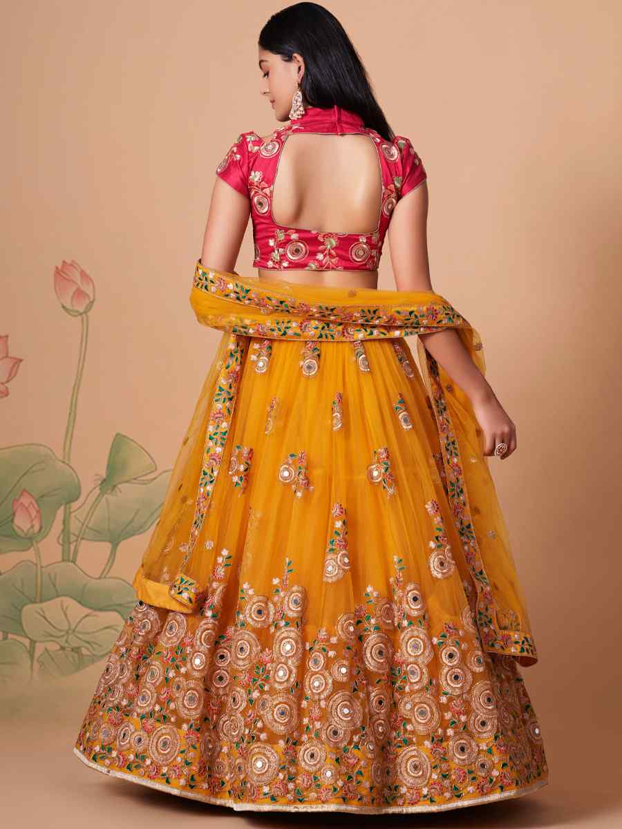 Yellow Soft Net Embroidered Reception Festival Heavy Border Lehenga Choli