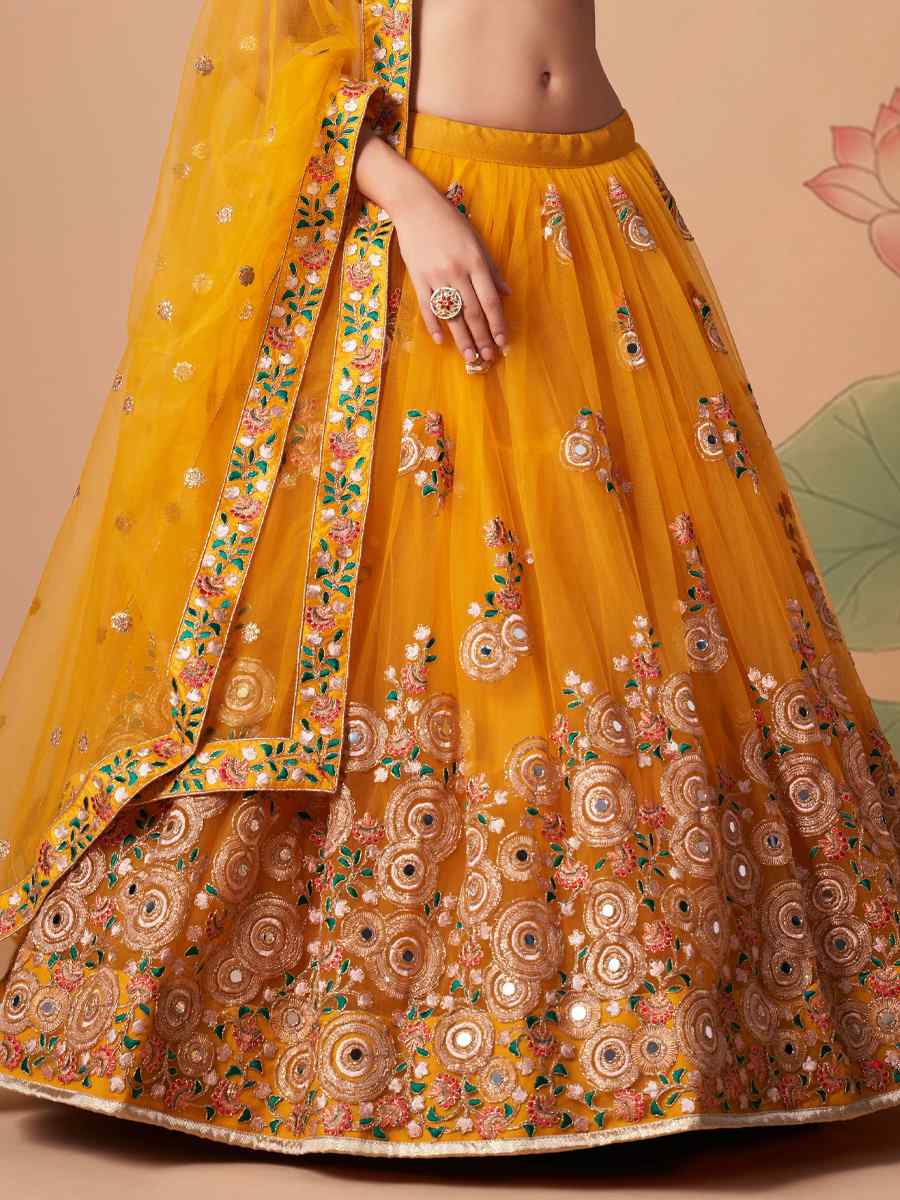 Yellow Soft Net Embroidered Reception Festival Heavy Border Lehenga Choli