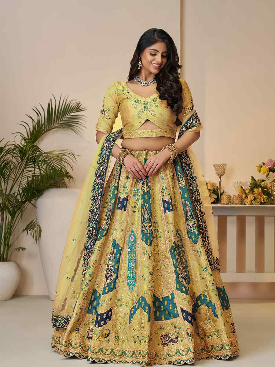 yellow Soft Net Embroidered Wedding Bridesmaid Heavy Border Lehenga Choli