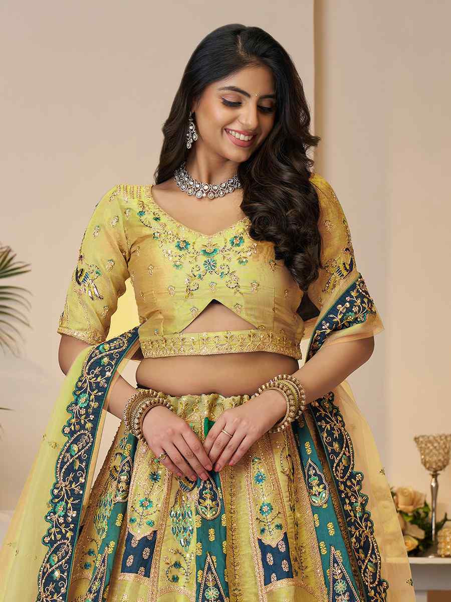 yellow Soft Net Embroidered Wedding Bridesmaid Heavy Border Lehenga Choli