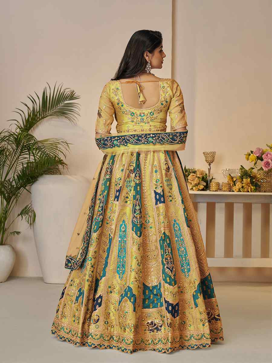 yellow Soft Net Embroidered Wedding Bridesmaid Heavy Border Lehenga Choli