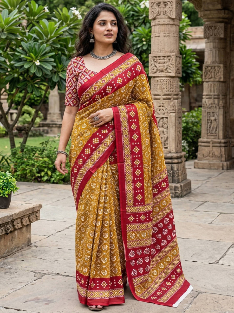 Yellow Soft Pure Cotton Printed Party Festival Casual Classic Style Sarees