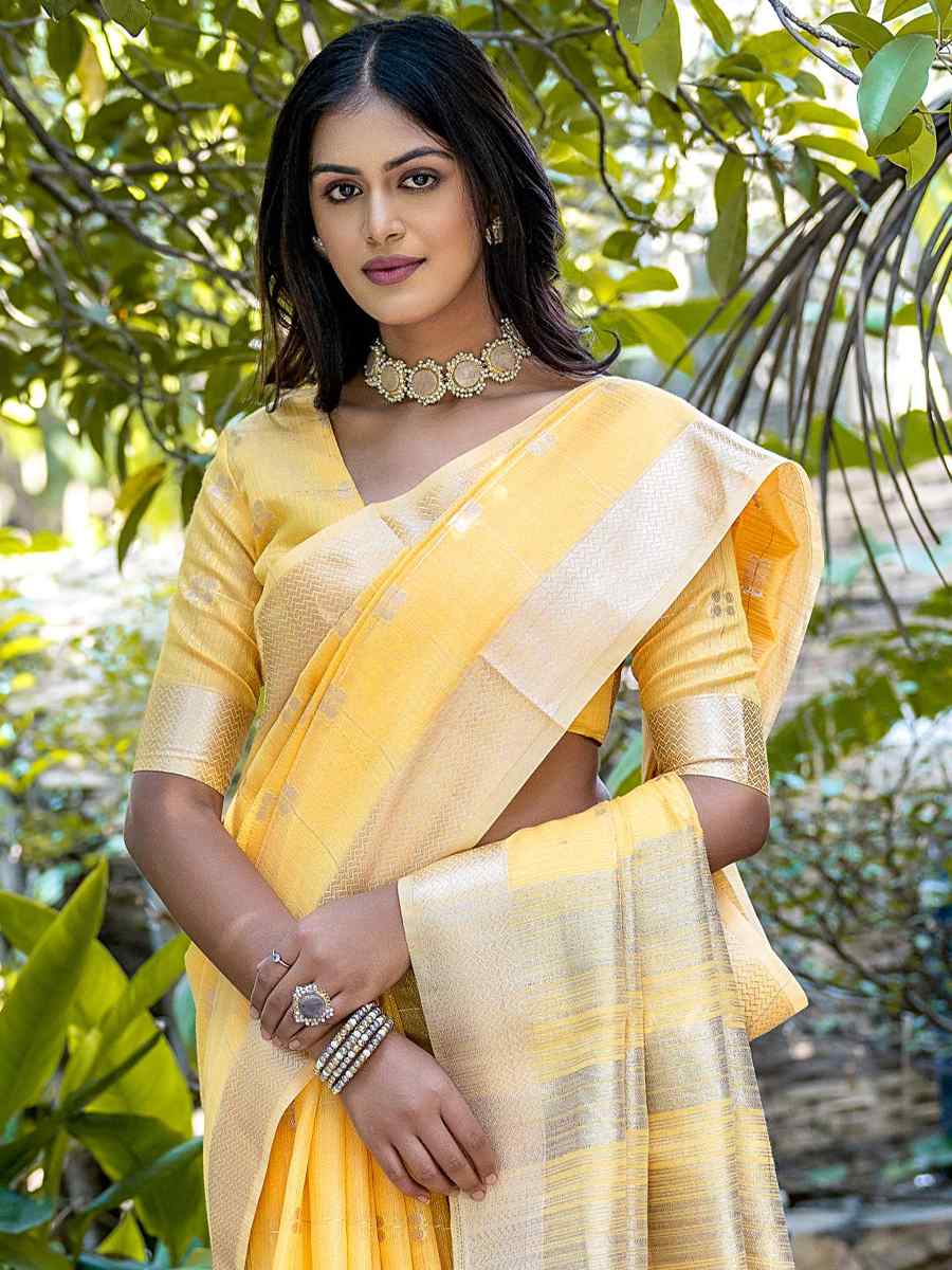 Yellow Soft Resham Silk Handwoven Wedding Festival Heavy Border Saree