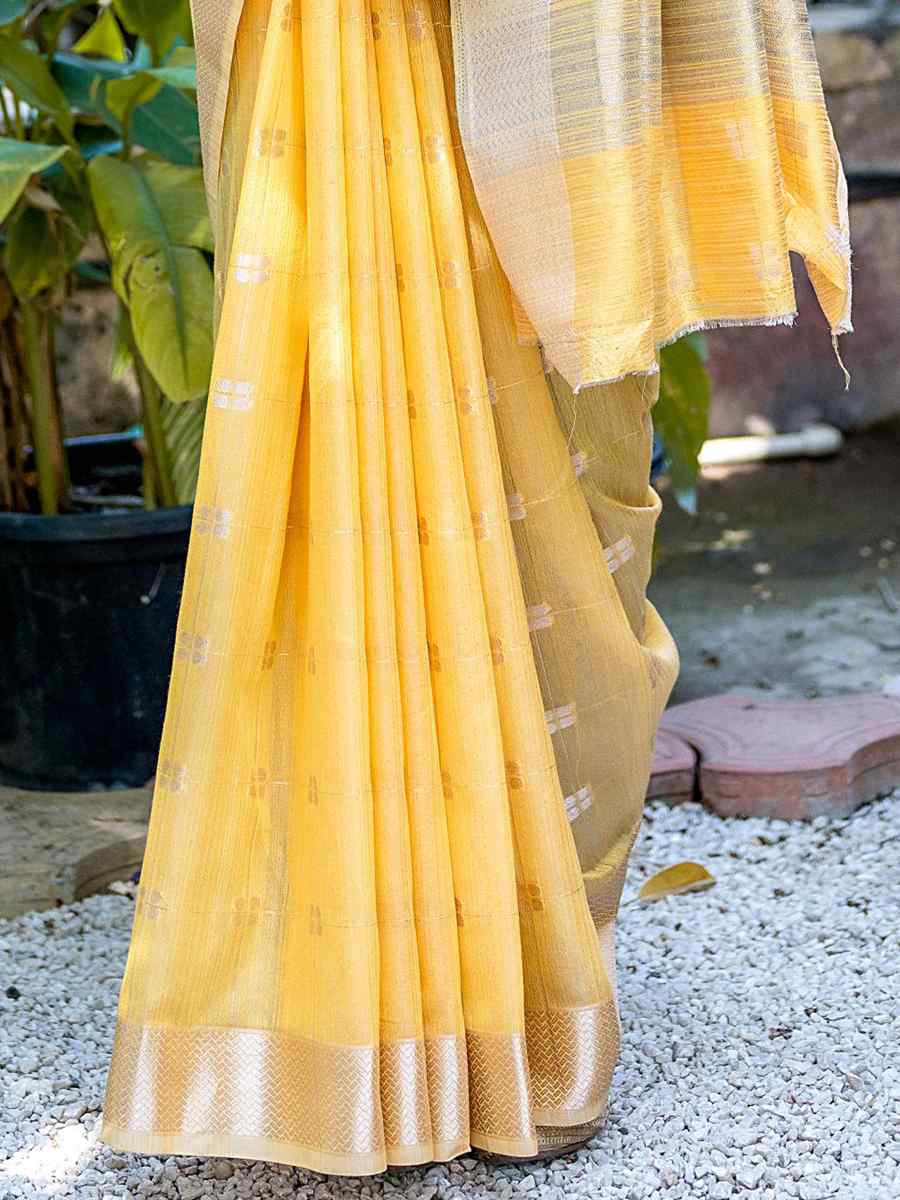 Yellow Soft Resham Silk Handwoven Wedding Festival Heavy Border Saree