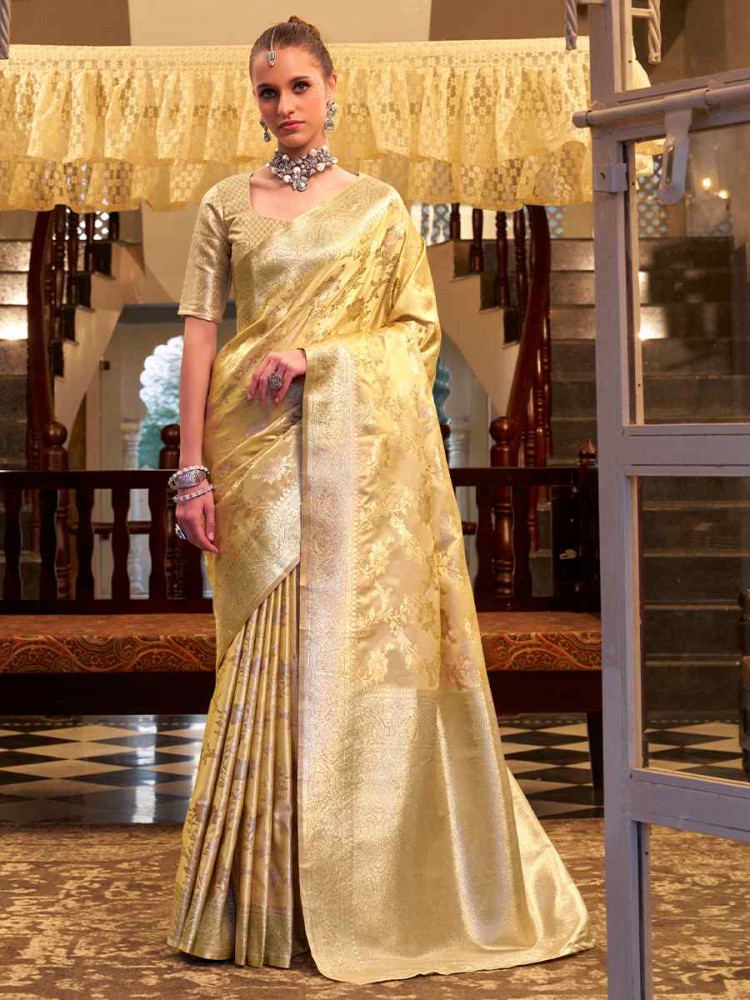 Yellow Soft Satin Silk Handwoven Festival Wedding Fancy Heavy Border Saree