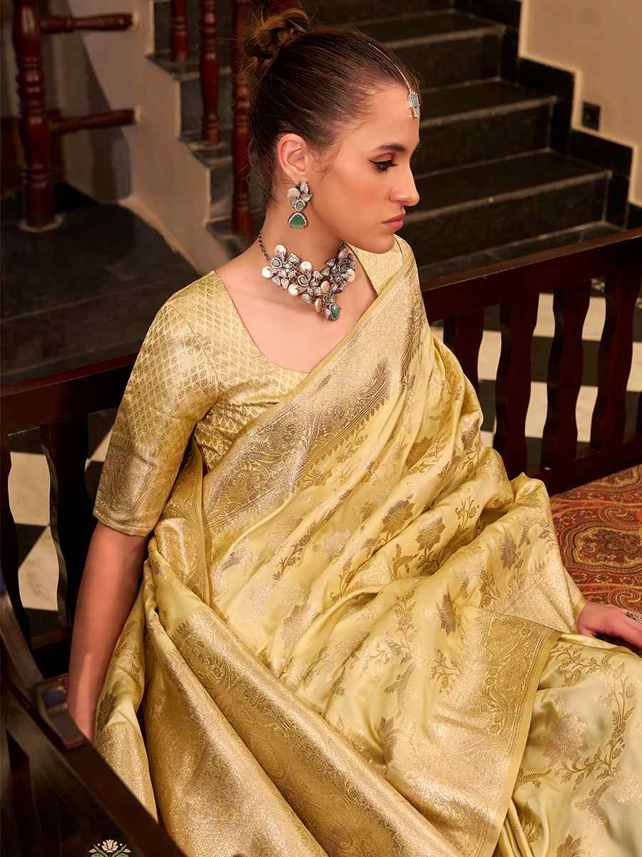 Yellow Soft Satin Silk Handwoven Festival Wedding Fancy Heavy Border Saree
