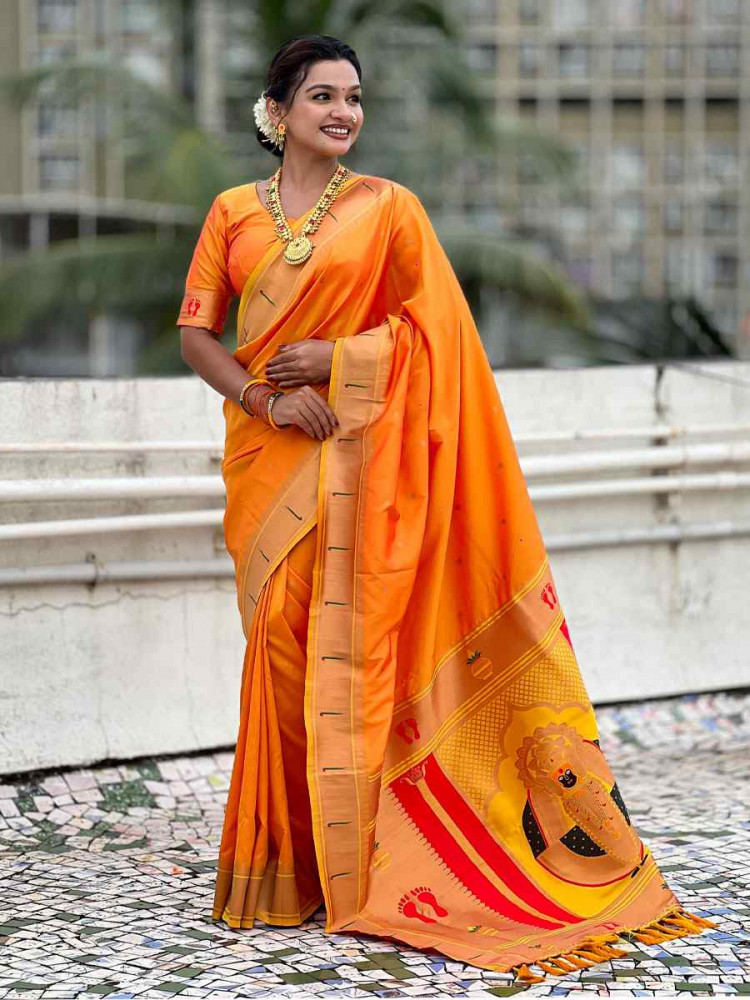 Image of Yellow Soft Silk Handwoven Casual Reception Festival Wedding Fancy Classic Style Sarees