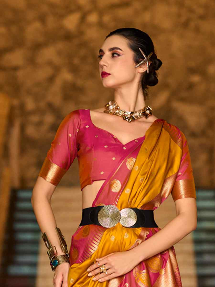 Yellow Soft Silk Handwoven Festival Wedding Fancy Heavy Border Saree