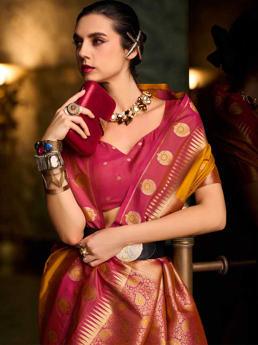 Yellow Soft Silk Handwoven Festival Wedding Fancy Heavy Border Saree