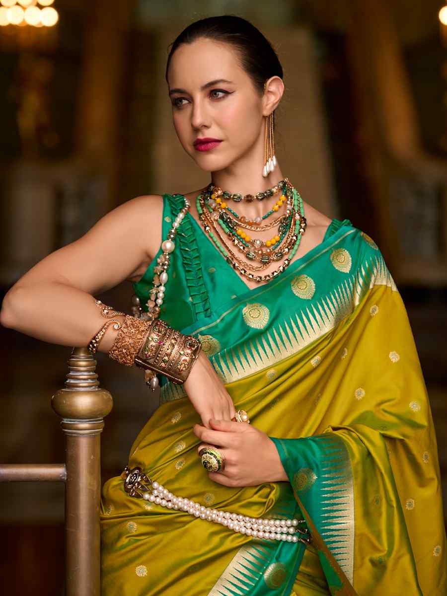 Yellow Soft Silk Handwoven Festival Wedding Fancy Heavy Border Saree