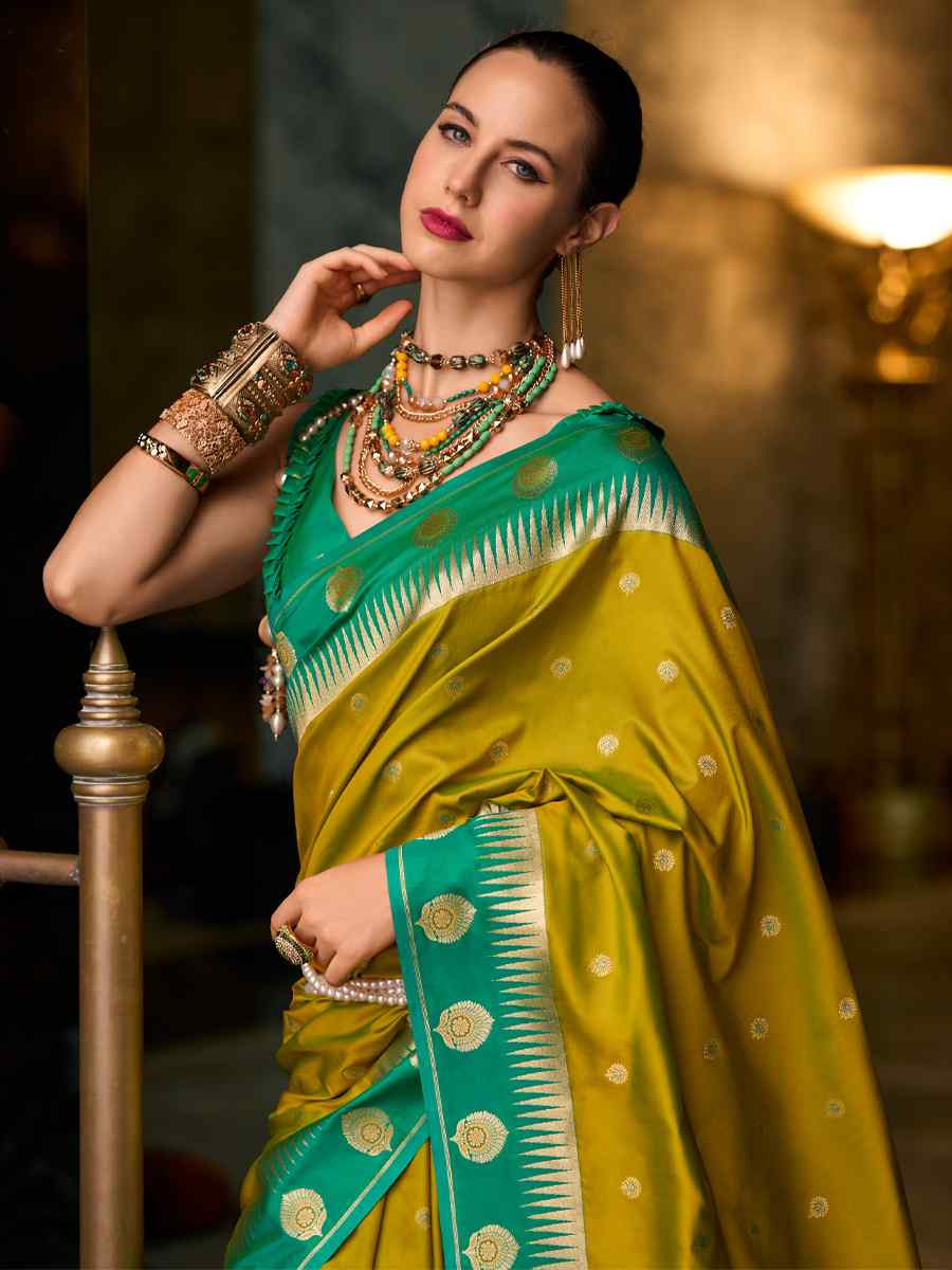 Yellow Soft Silk Handwoven Festival Wedding Fancy Heavy Border Saree